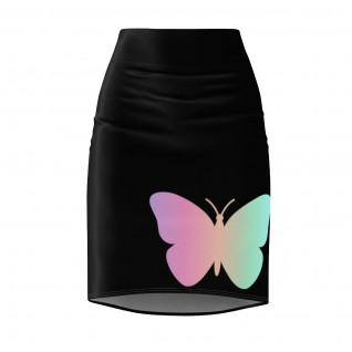 Neon Butterfly Pencil Skirt Black